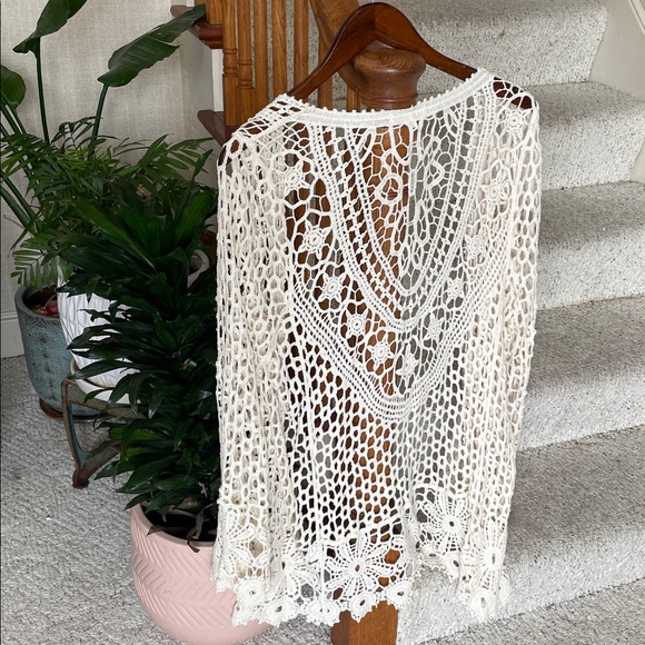 Rebellion Cream Boho Crochet Long sleeve Sweater Cardigan - Picture 5 of 11